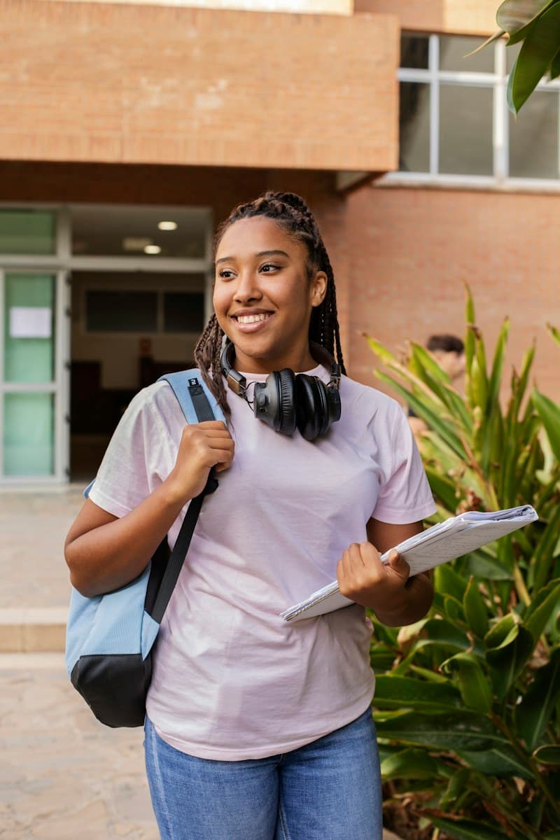 Student holding her folders